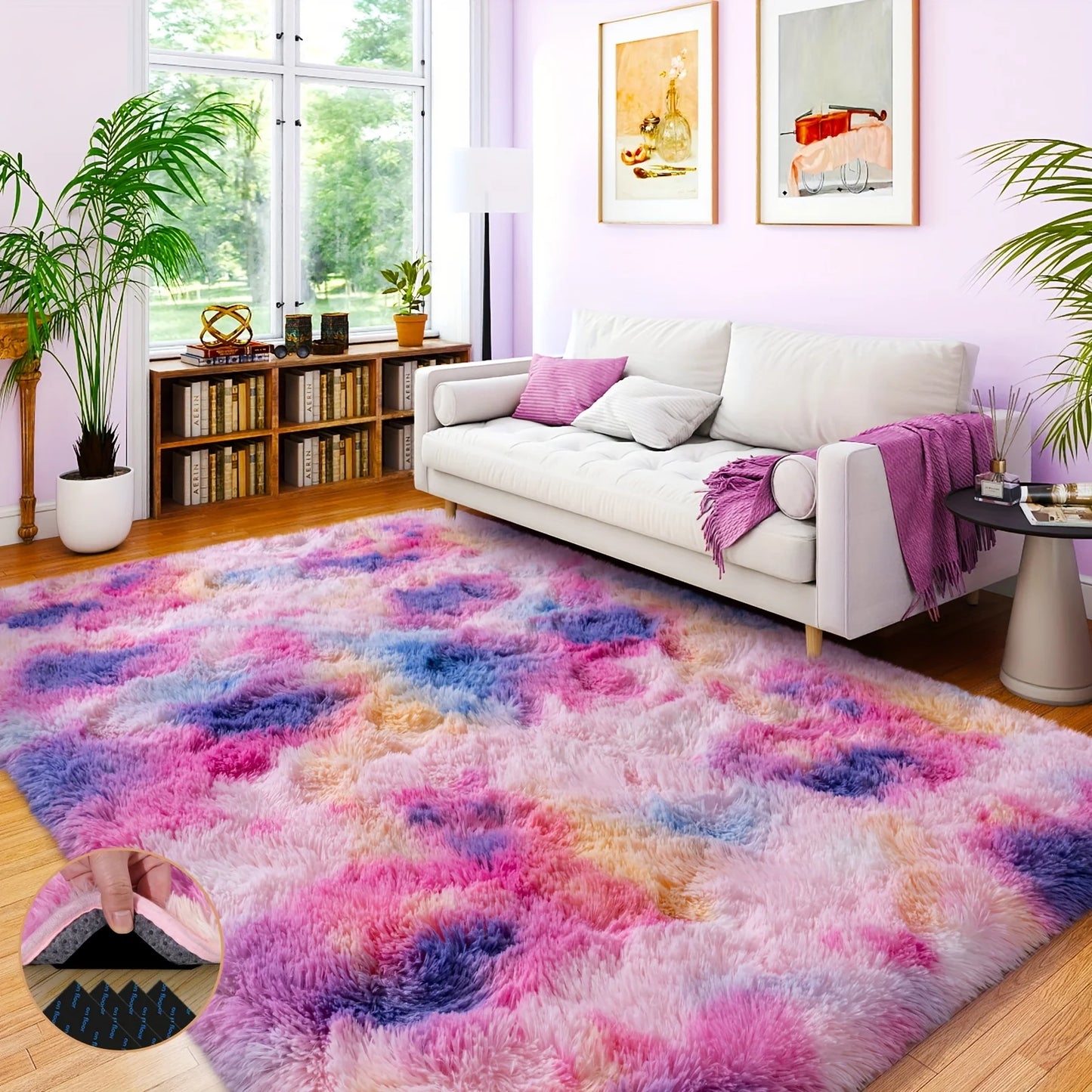 Fluffy Tie Dye Rainbow Carpet For Living Room And Bedroom