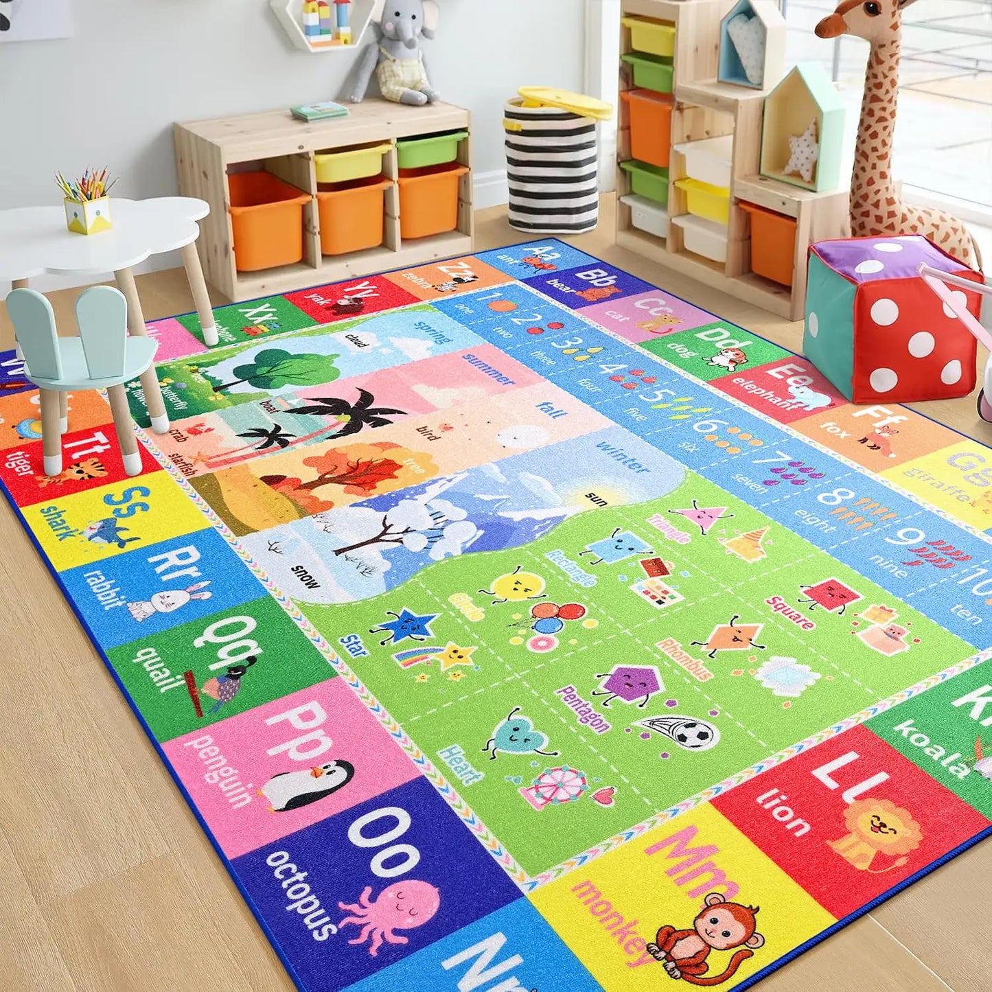 Lochas Kids Play Rug Educational Fun Carpet Gaming Area Rugs for Kids Room Bedroom Playroom Blue Colorful