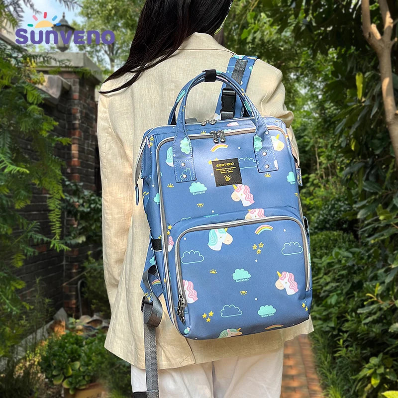 Sunveno Stylish Upgrade Diaper Bag Backpack Multifunction Travel Backpack Maternity Baby Changing Bags 20L Large Capacity
