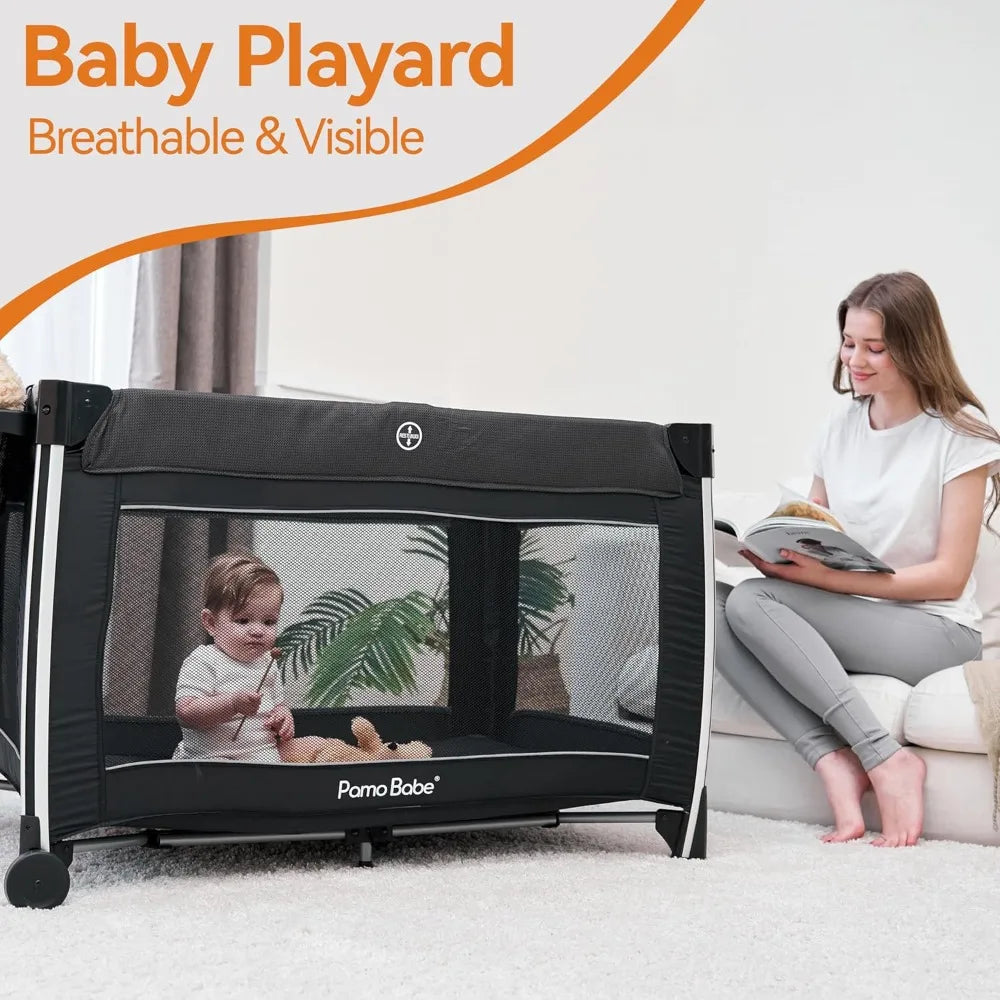 4 in 1 Baby Playard Bassinet Changing Table Portable Crib