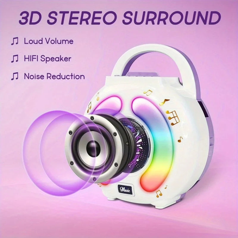 Karaoke Machine with 2 Microphones Portable Karaoke Music Toy with Light Recording Voice Change Function for Kids