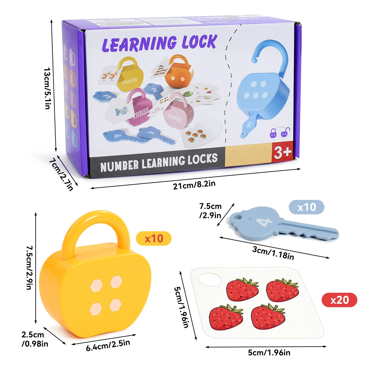 10 Apple Locks Keys Cards Matching Toys Learning Math Gift