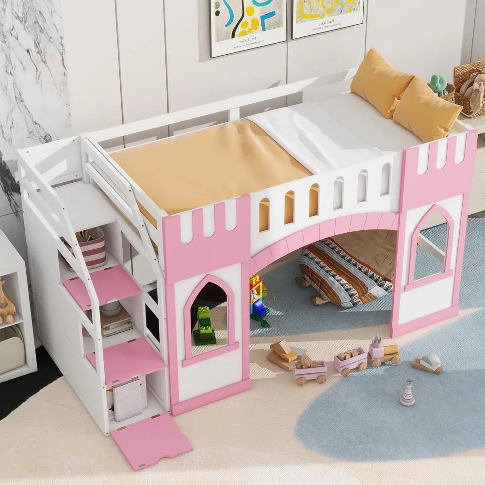 Harper Twin Loft Bed With Storage Staircase And Window