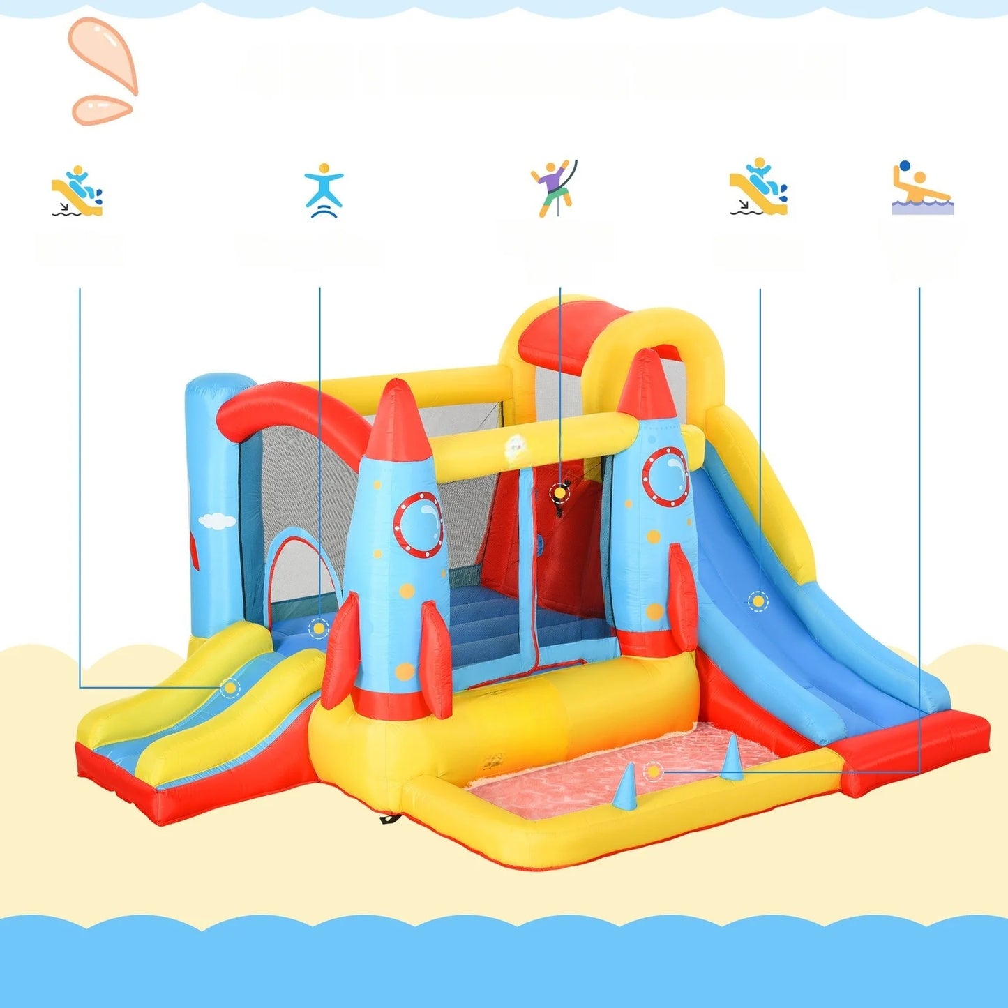 10.8 Feet x 8.7 Feet x 6.1 Feet Outdoor Inflated Castle for Climbing Sliding and Bouncing