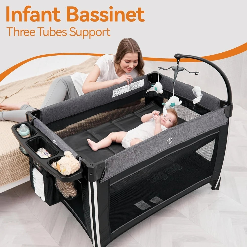 Grey 4 In 1 Portable Baby Crib Deluxe Nursery Center