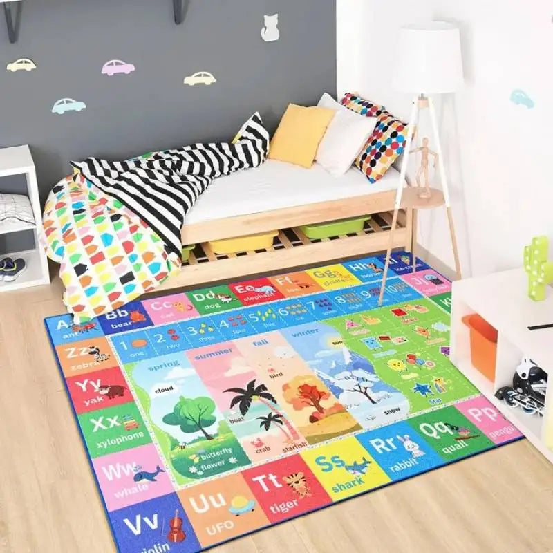Lochas Kids Play Rug Educational Fun Carpet Gaming Area Rugs for Kids Room Bedroom Playroom Blue Colorful