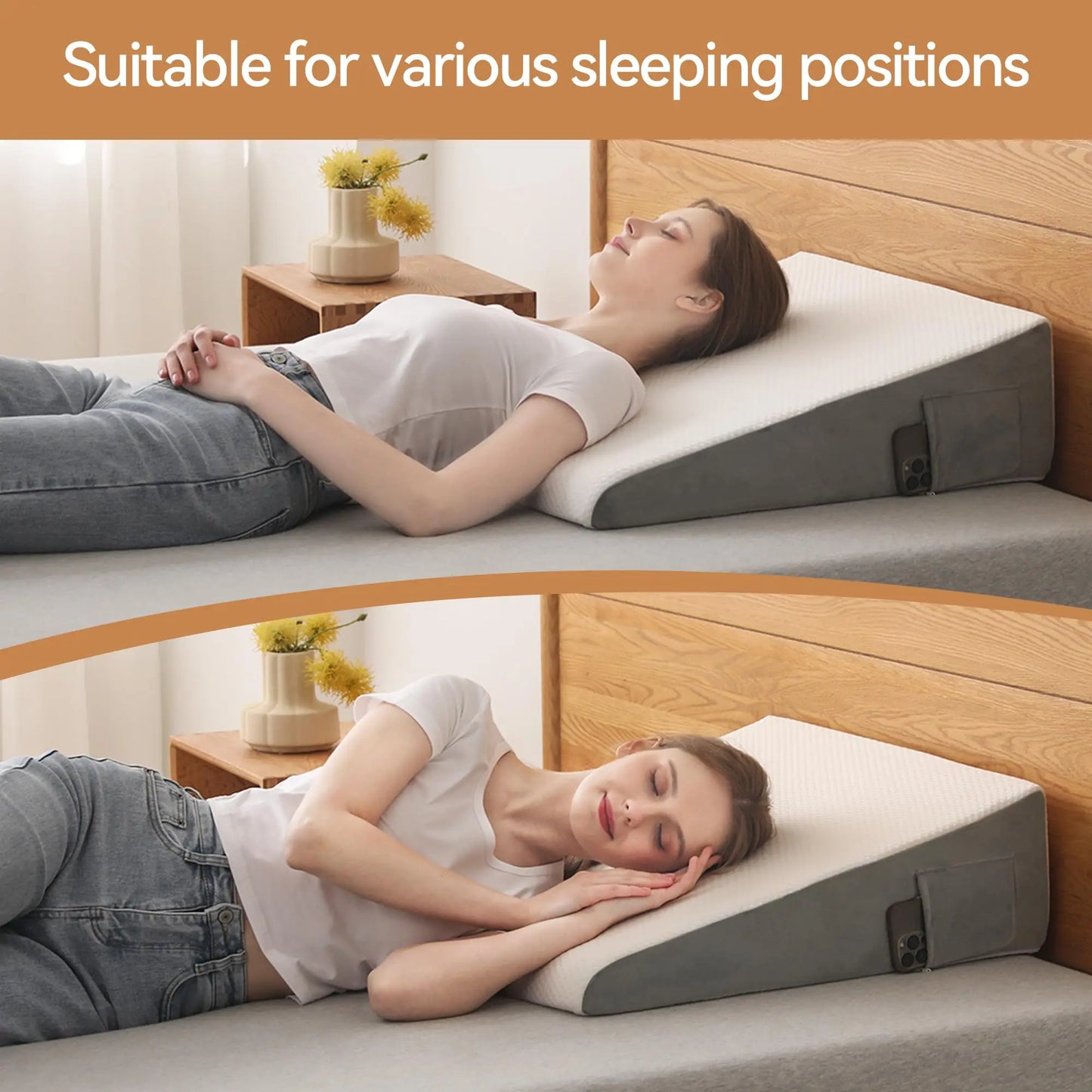 Hcore Memory Foam Bed Wedge Pillow Jacquard Cover Reflux