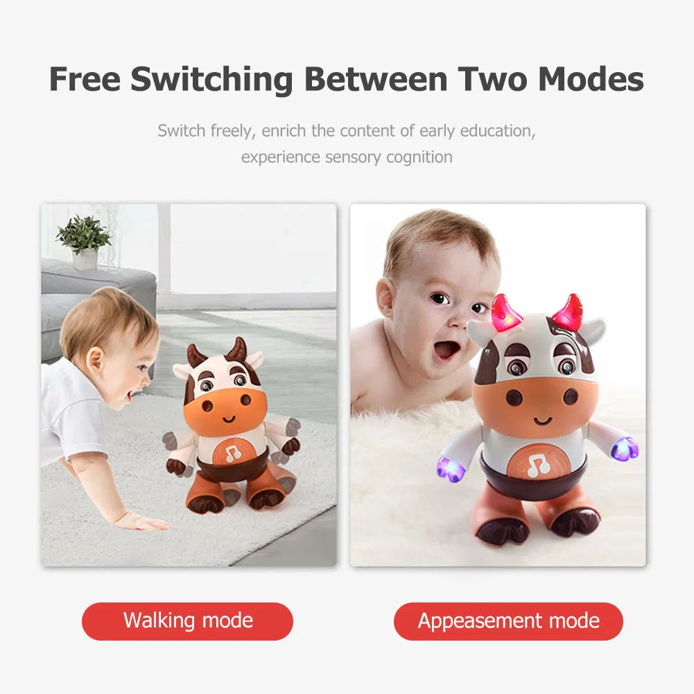 Electric Early Education Movable Toy with Music and Light Glowing Cattle Doll Interactive Cow Toy for Children Birthday Gift