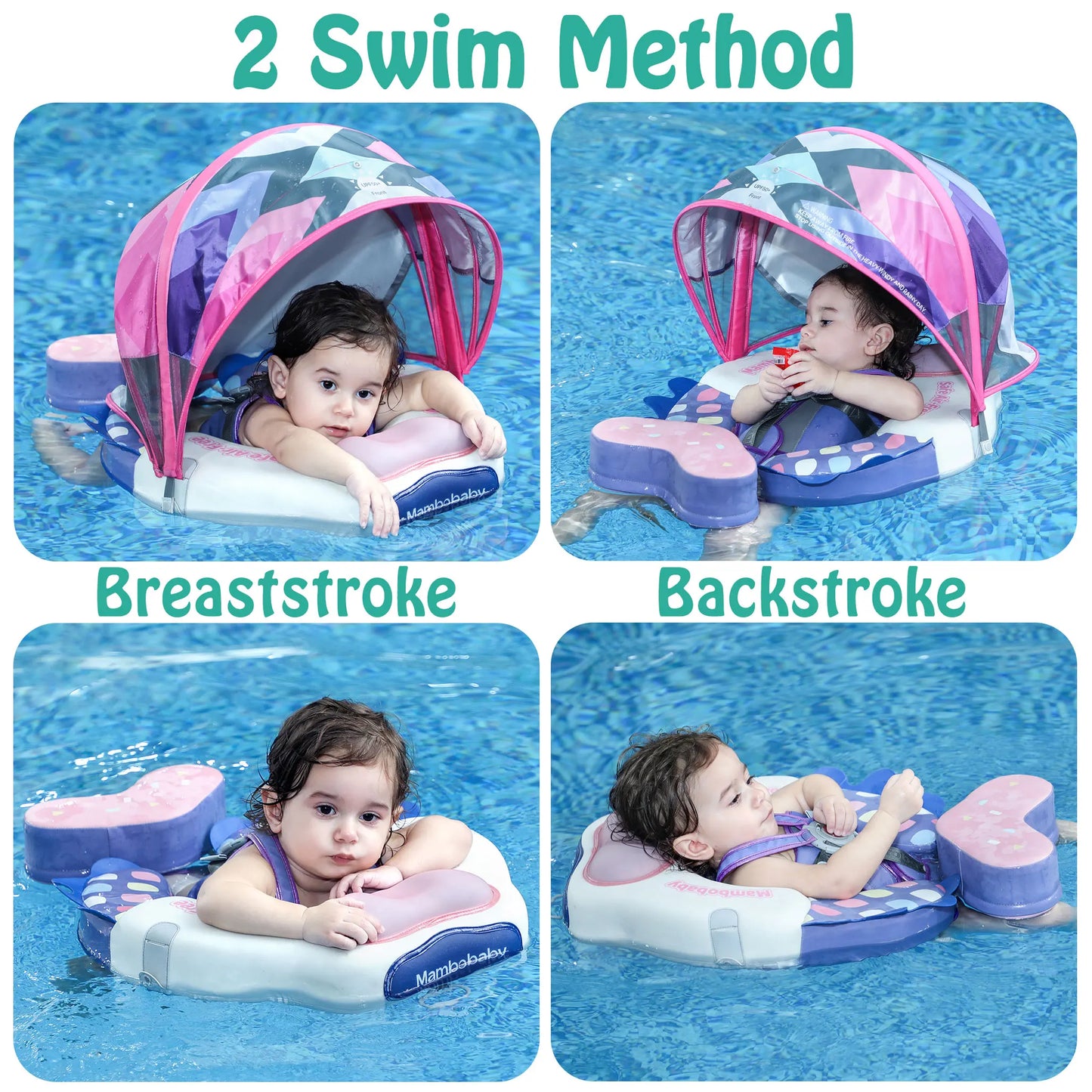Mambobaby Float Non Inflatable Swimming Floats with Canopy Tail Waist Swim Chest Floater for Kids Aged 3 to 6 Years