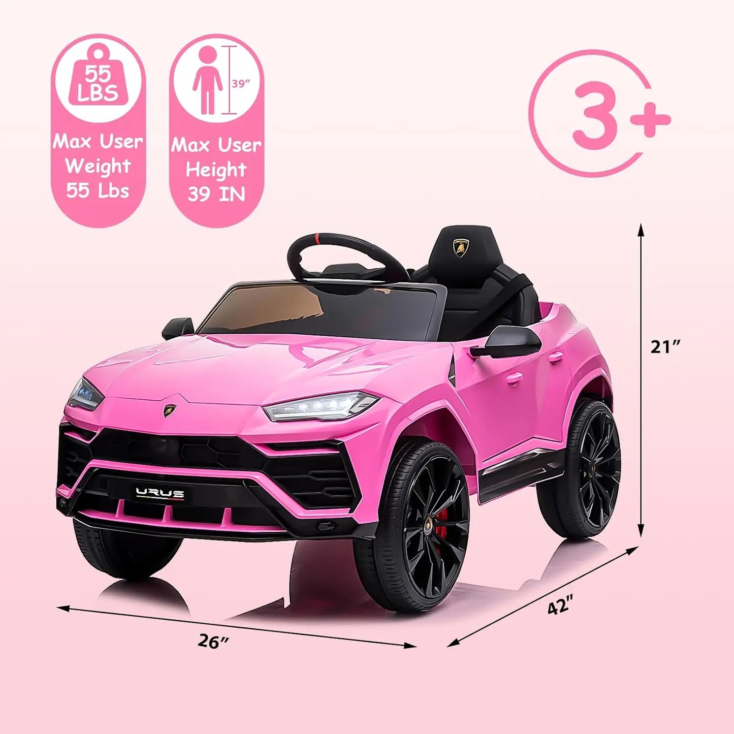 Electric Car for Kids 12V Licensed Ride On Car with Remote Control Max Speed 2.5Mph LED Lights Music Player Lockable Doors