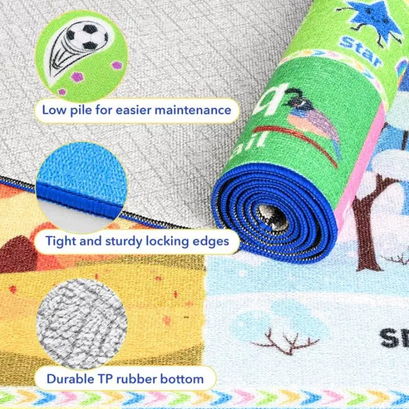 Lochas Kids Play Rug Educational Fun Carpet Gaming Area Rugs for Kids Room Bedroom Playroom Blue Colorful