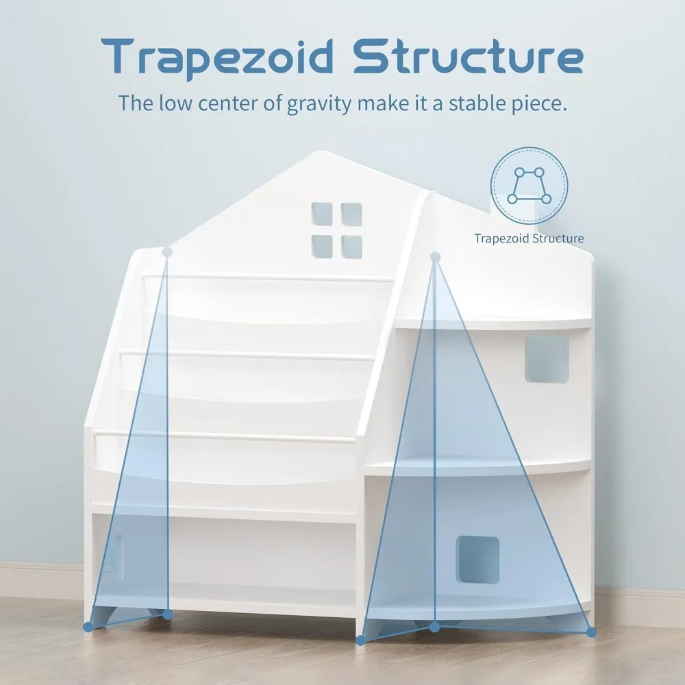3 Tier Kids Bookshelf House Shape Montessori Storage