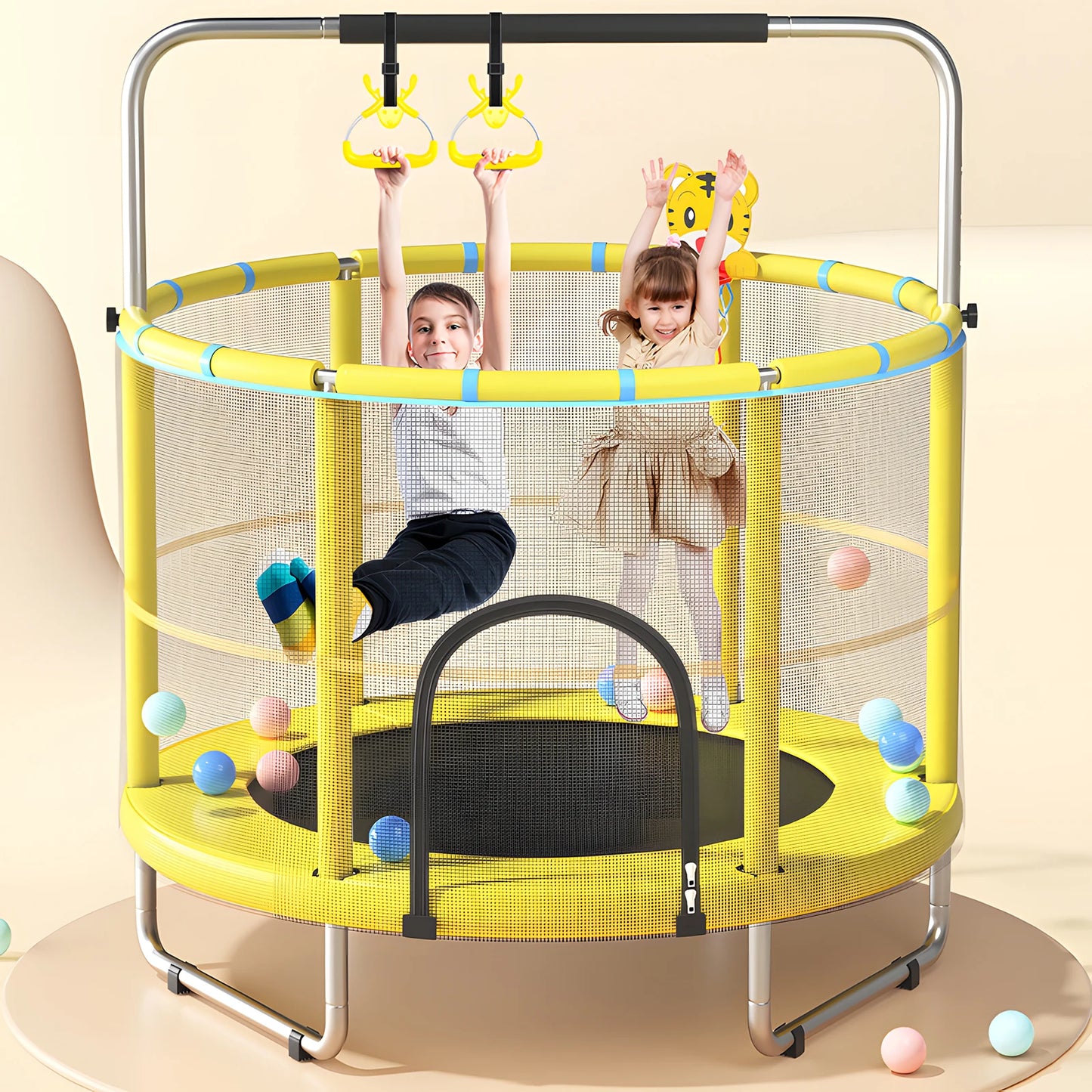 Indoor Trampoline for Kids Ages 1 to 8 55 Inch Small Outdoor Toddler Trampoline with Safety Enclosure Net No Gap Safe Design