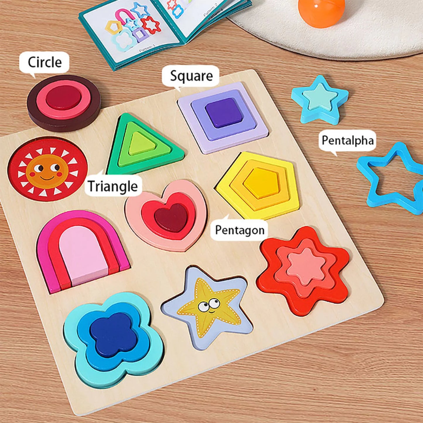 3D Wooden Puzzles Montessori Toys for Kids Geometry Shapes