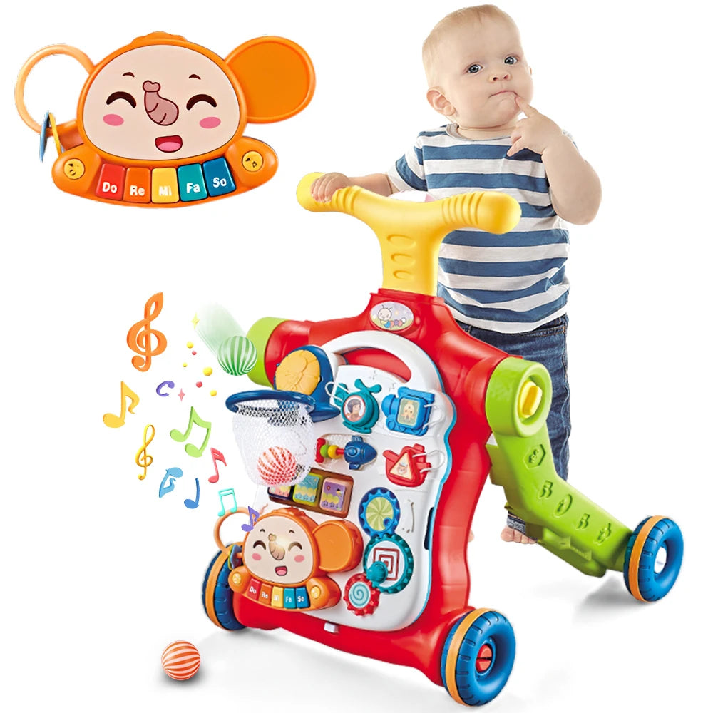VATOS Baby Walker 5 in 1 Sit to Stand Learning Scooter Balance Bike Push Walker Table Toys for Toddlers and Infants with Music