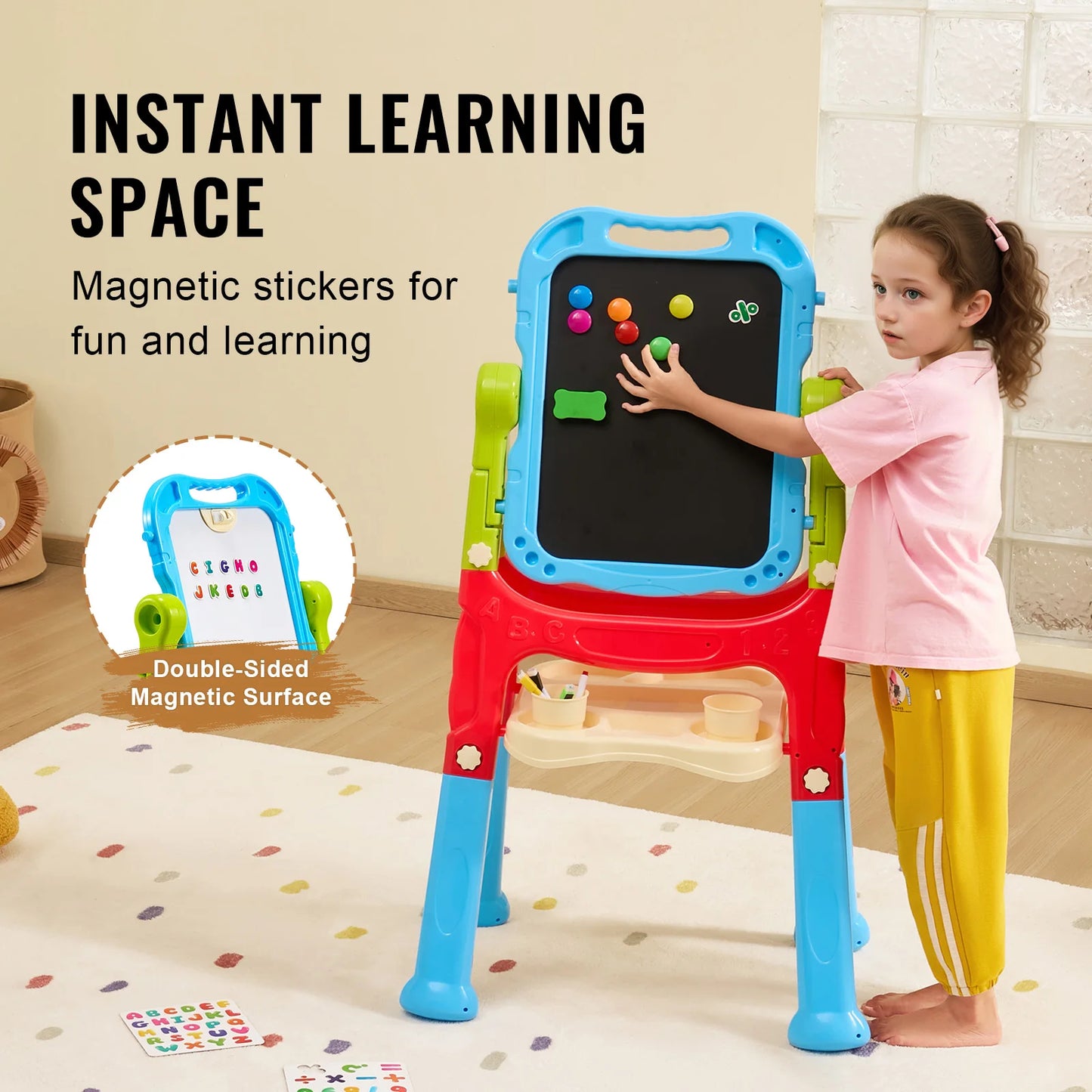 SucceBuy Children Magnetic Drawing Board Painting Art Easel with Chalkboard and Wordpad Color Graffiti Drawing Toys Gift for Kids
