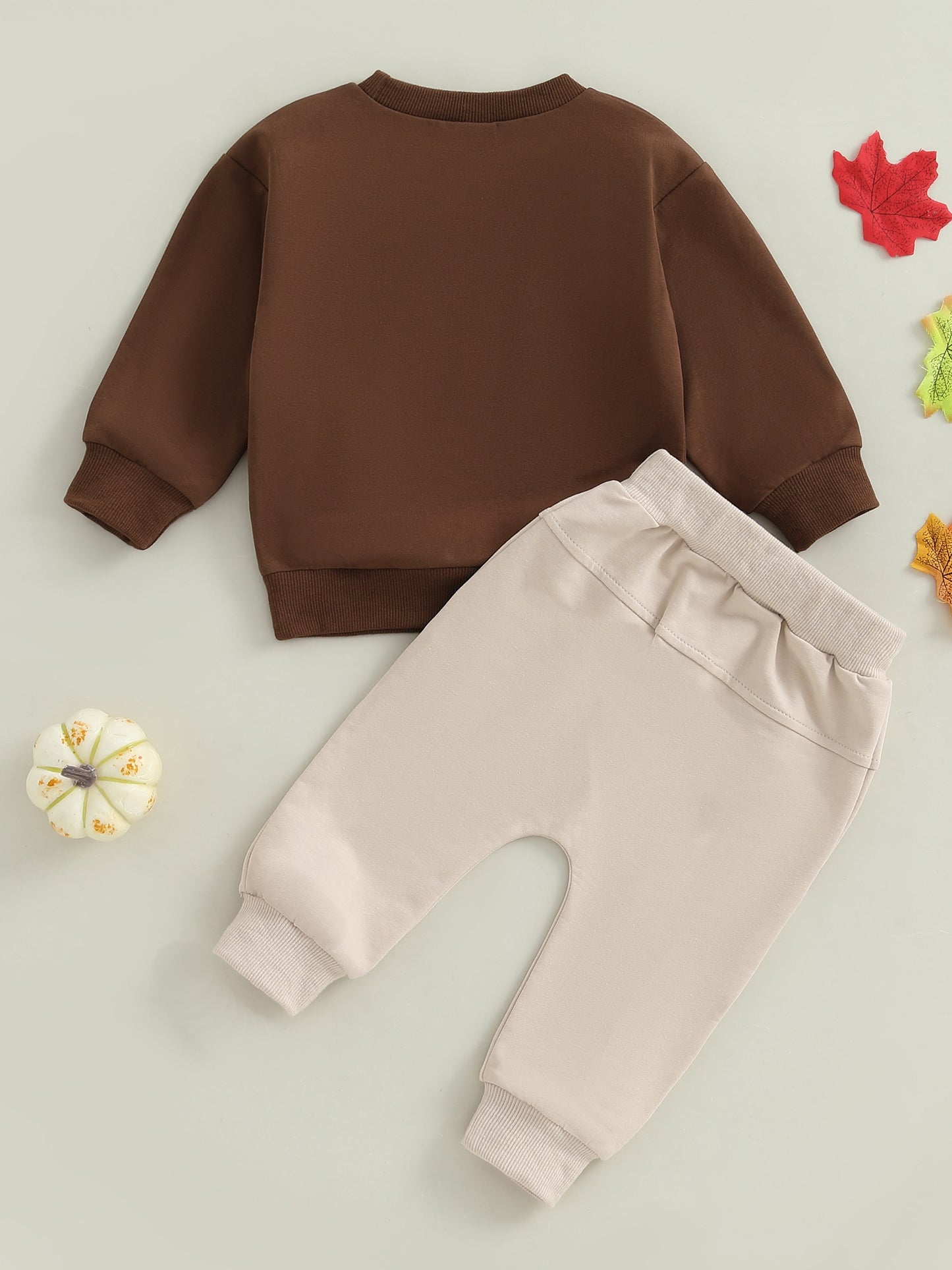 2pcs Toddler Boy Thanksgiving Outfit Set - "Little Turkey" Embroidered Long Sleeve Pullover & Elastic Waist Pants, Casual Crew Neck, Regular Fit, Spring/Fall Collection, Perfect for Thanksgiving, Thanksgiving Outfit | Playful