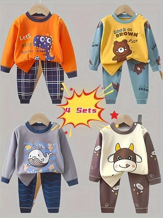 Kids Cotton Long Sleeve Top And Pants Bear Dinosaur Autumn