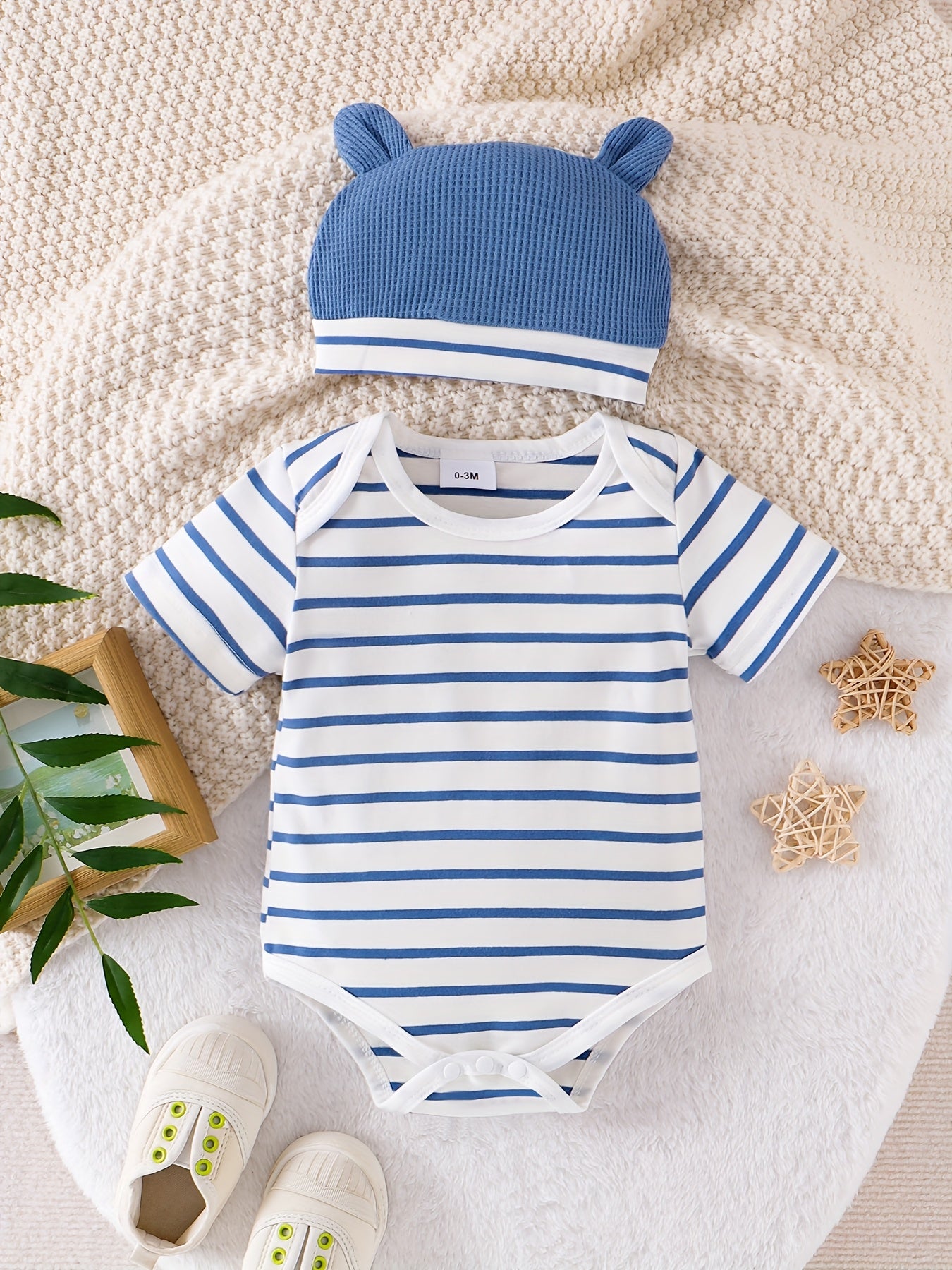 Baby Boy Clothes Short Sleeved Cute Cartoon Romper Shorts And Hat Overalls Suspender Set For Boys 0 To 18 Months Outdoor Use
