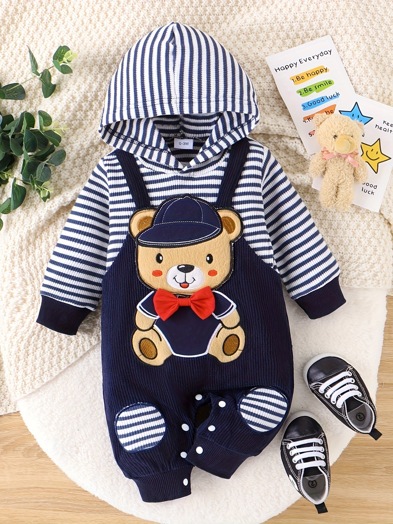 Baby Boy Clothes Newborn Outfits Infant Fall Winter Long Sleeve Cartoon Romper Bodysuit and Pocket Pants Set 0 Months to 18 Months for Outdoor Use