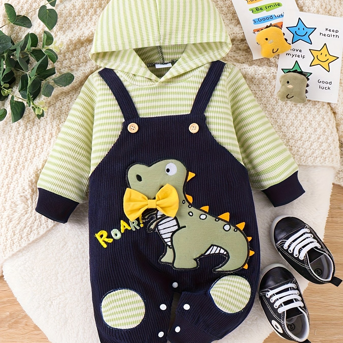 Baby Boy Clothes Newborn Outfits Infant Fall Winter Long Sleeve Cartoon Romper Bodysuit and Pocket Pants Set 0 Months to 18 Months for Outdoor Use