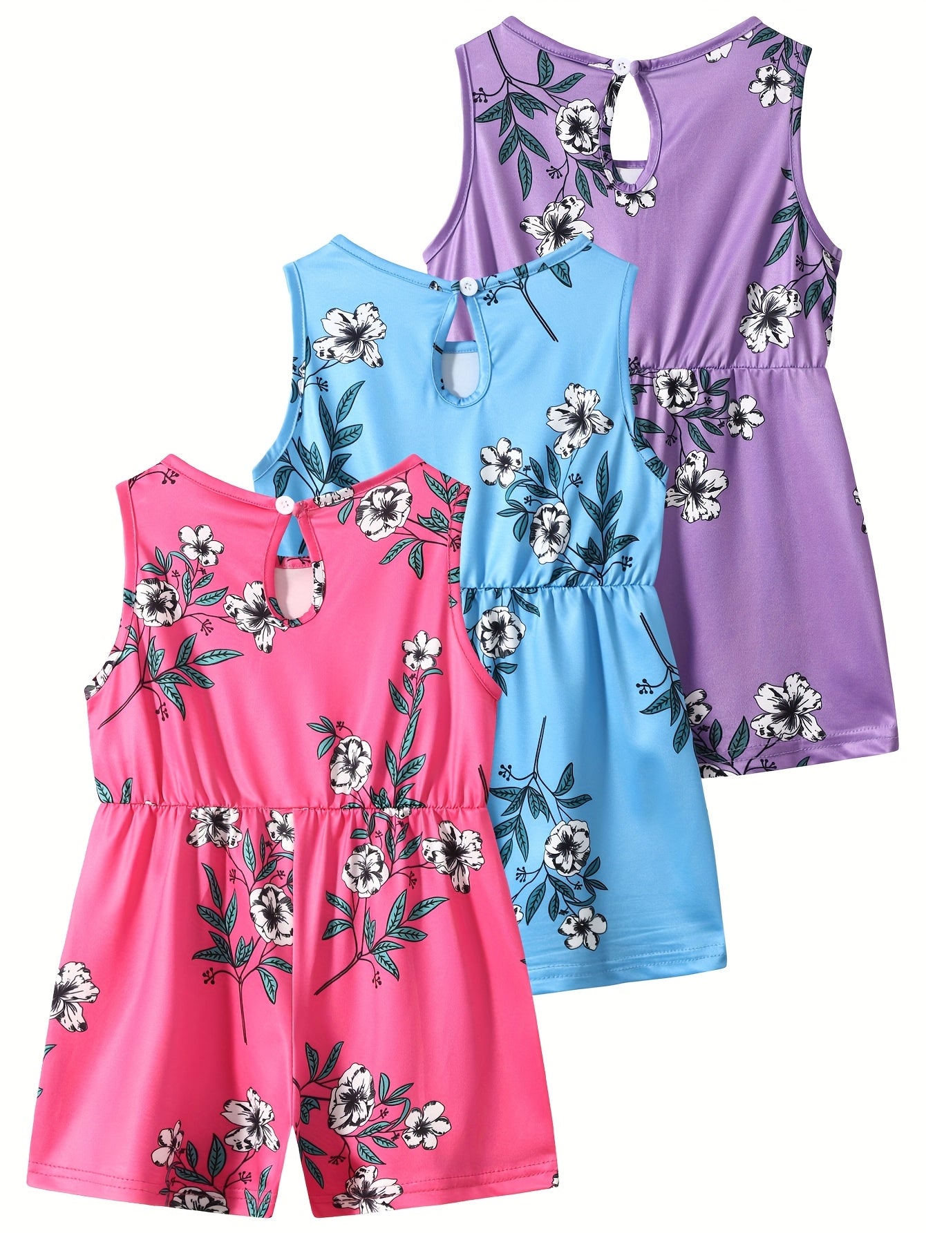 3pcs Girls Jumpsuits Summer Fashionable Casual Jumpsuits Perfect for Outdoor Activities