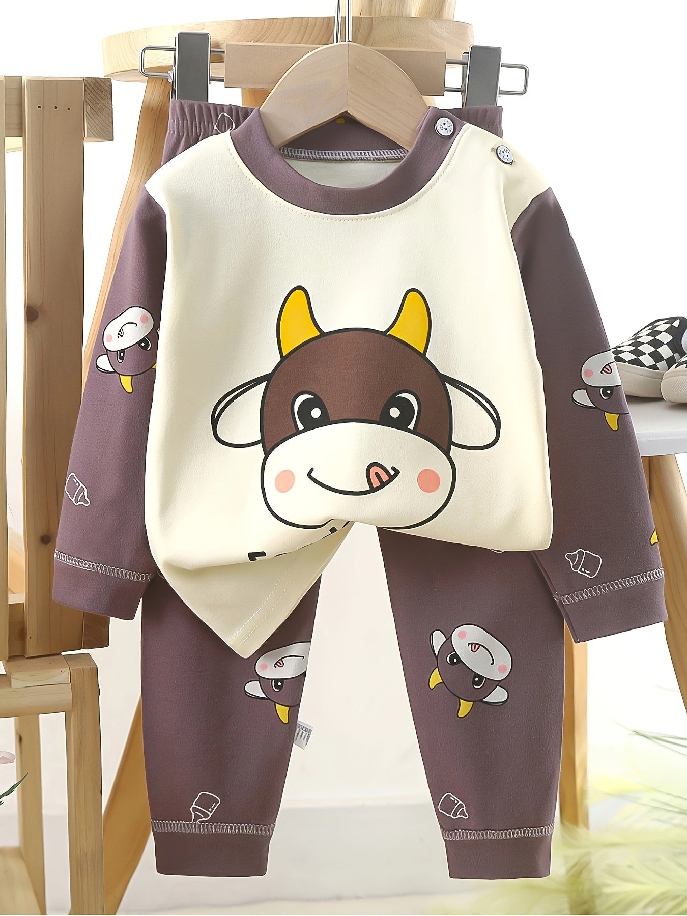 Kids Cotton Long Sleeve Top And Pants Bear Dinosaur Autumn