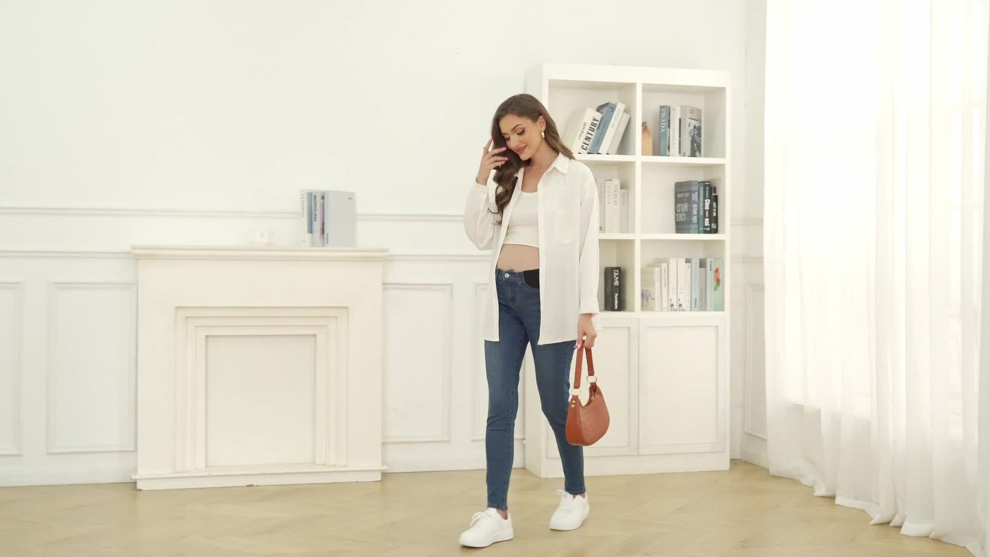 Stretchy Maternity Skinny Jeans Mid Rise Stretchy Denim Pants For Pregnancy And Postpartum Women