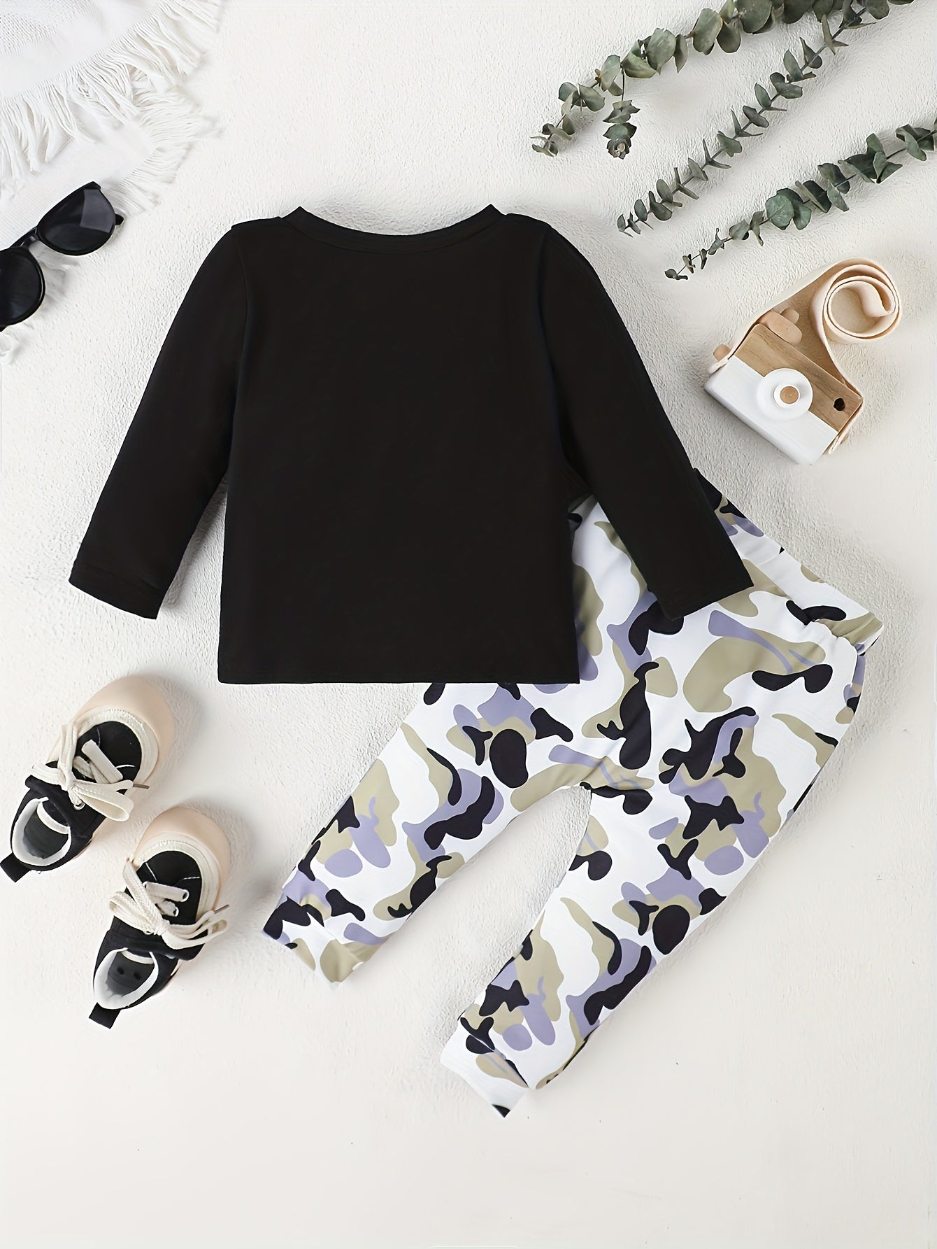 Autumn Baby Print Comfortable Round Neck Long Sleeved Casual Camouflage FashionPants Two-piece Set