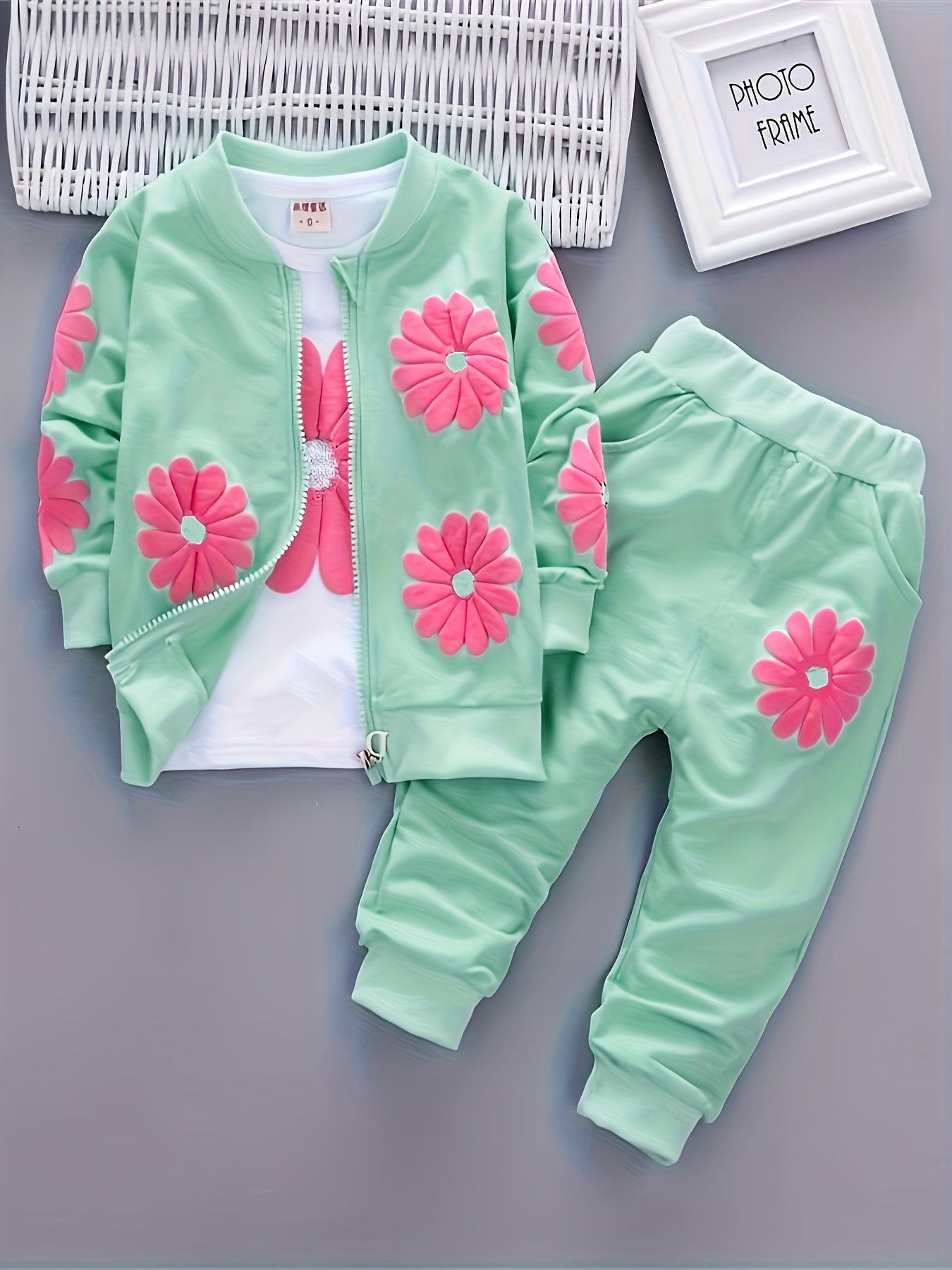 Girls Sunflower Print Three Piece Spring Autumn Outdoor Set