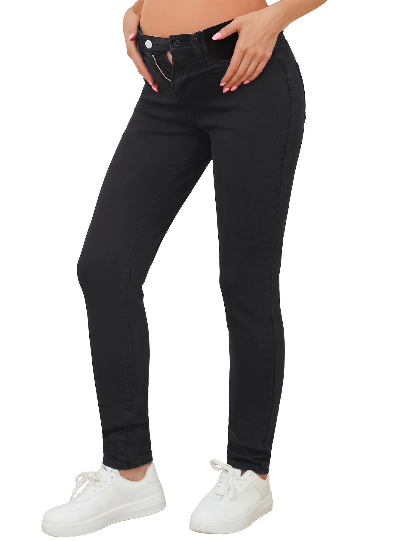 Stretchy Maternity Skinny Jeans Mid Rise Stretchy Denim Pants For Pregnancy And Postpartum Women