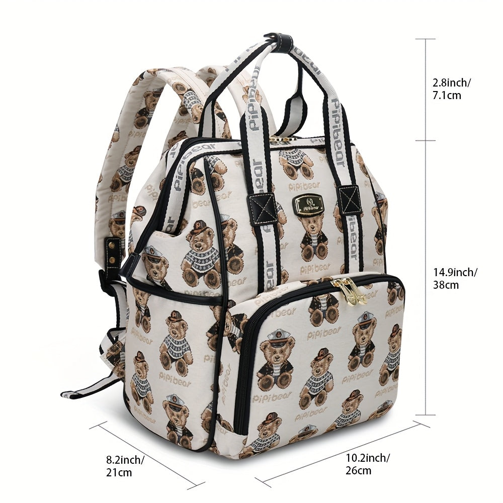 Cute Bear Mom Backpack Large Capacity Diaper Bag Adjustable Straps Insulated Cup Holder for Spring Travel Hiking