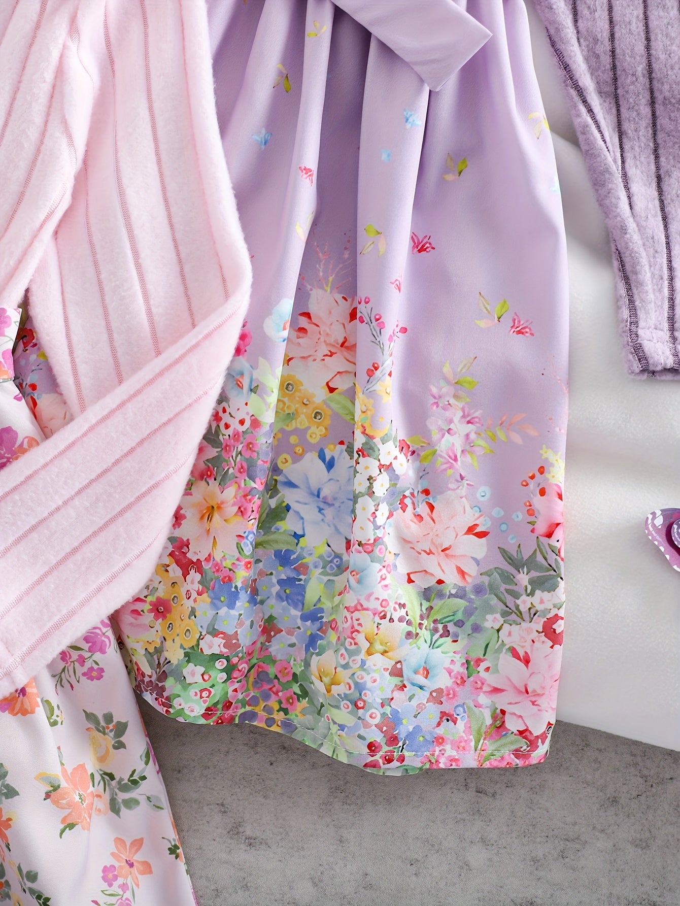 Floral Three Piece Girls Dress Set For Outdoor Casual Wear