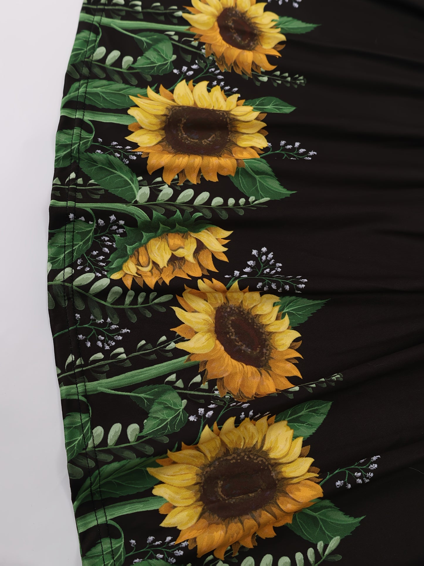 Girls Summer Sunflower Print Dress with Ruffled Sleeves Black and Yellow Floral Pattern Casual Crew Neck Mid Calf Length Fitted Top and Flared Skirt Breathable Polyester Machine Washable