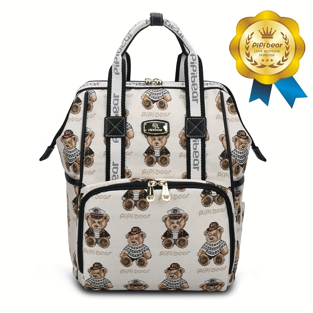 Cute Bear Mom Backpack Large Capacity Diaper Bag Adjustable Straps Insulated Cup Holder for Spring Travel Hiking
