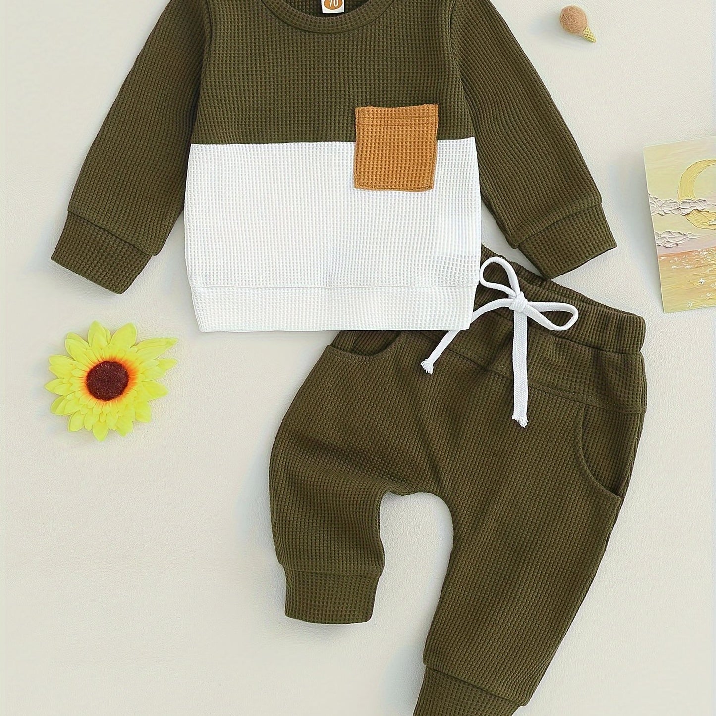 Toddler Baby Boys Pants Set, Long Sleeve Crew Neck Contrast Color Sweatshirt Elastic Waist Sweatpants Infant Clothes