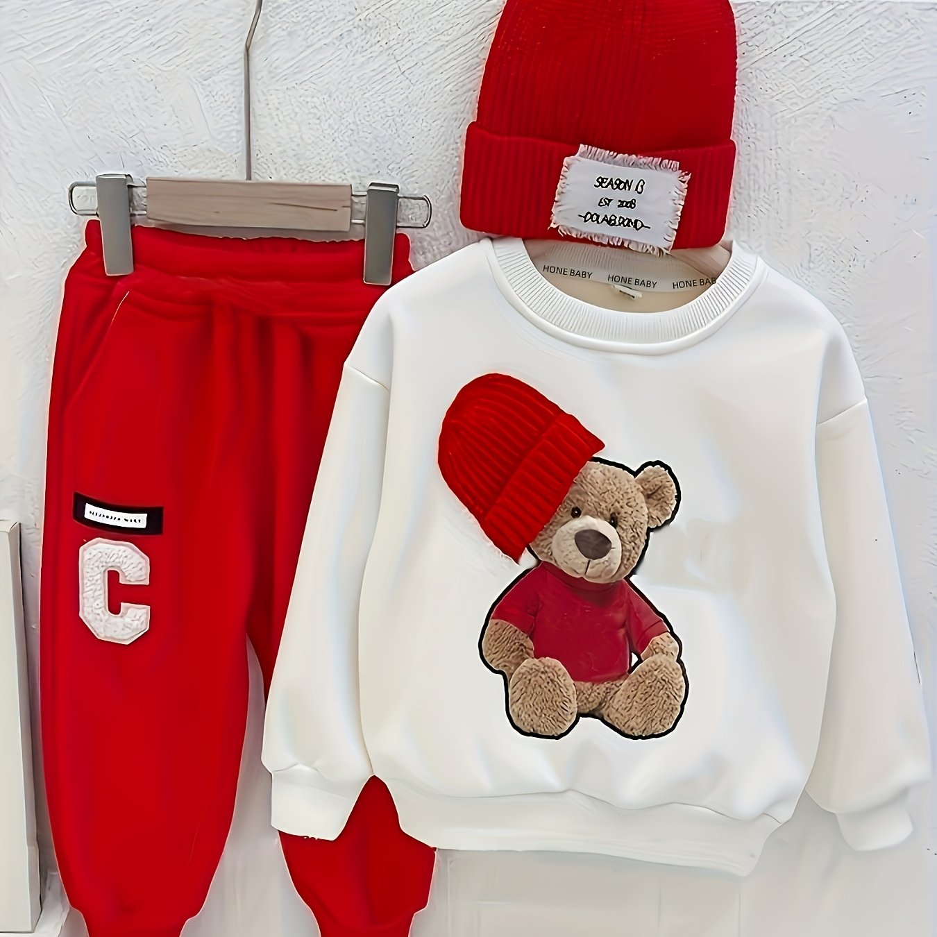 Autumn New Boy Long Sleeve Bear Sweater And Trousers Set