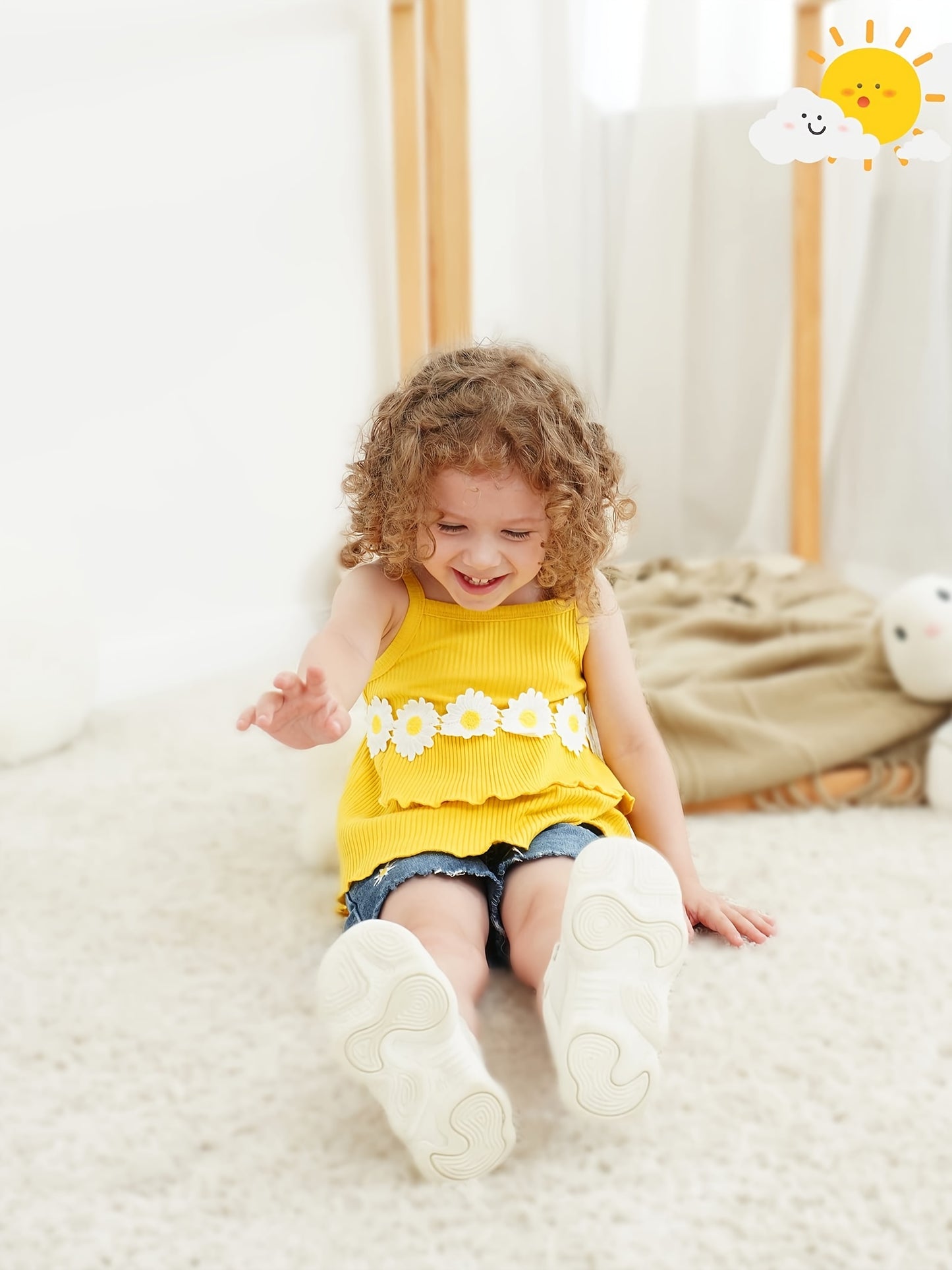 Ruffle Girl Summer Ruffle Floral Toddler Girls Clothes Sleeveless Tops Denim Shorts Set