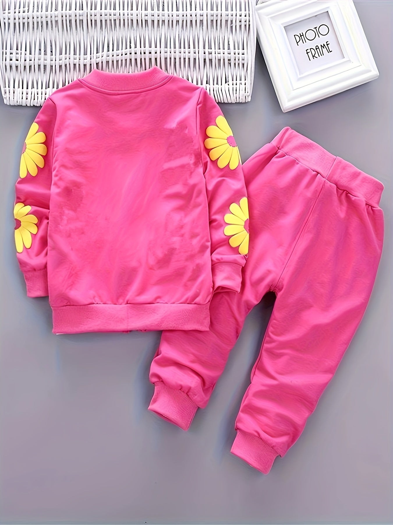 Girls Sunflower Print Three Piece Spring Autumn Outdoor Set