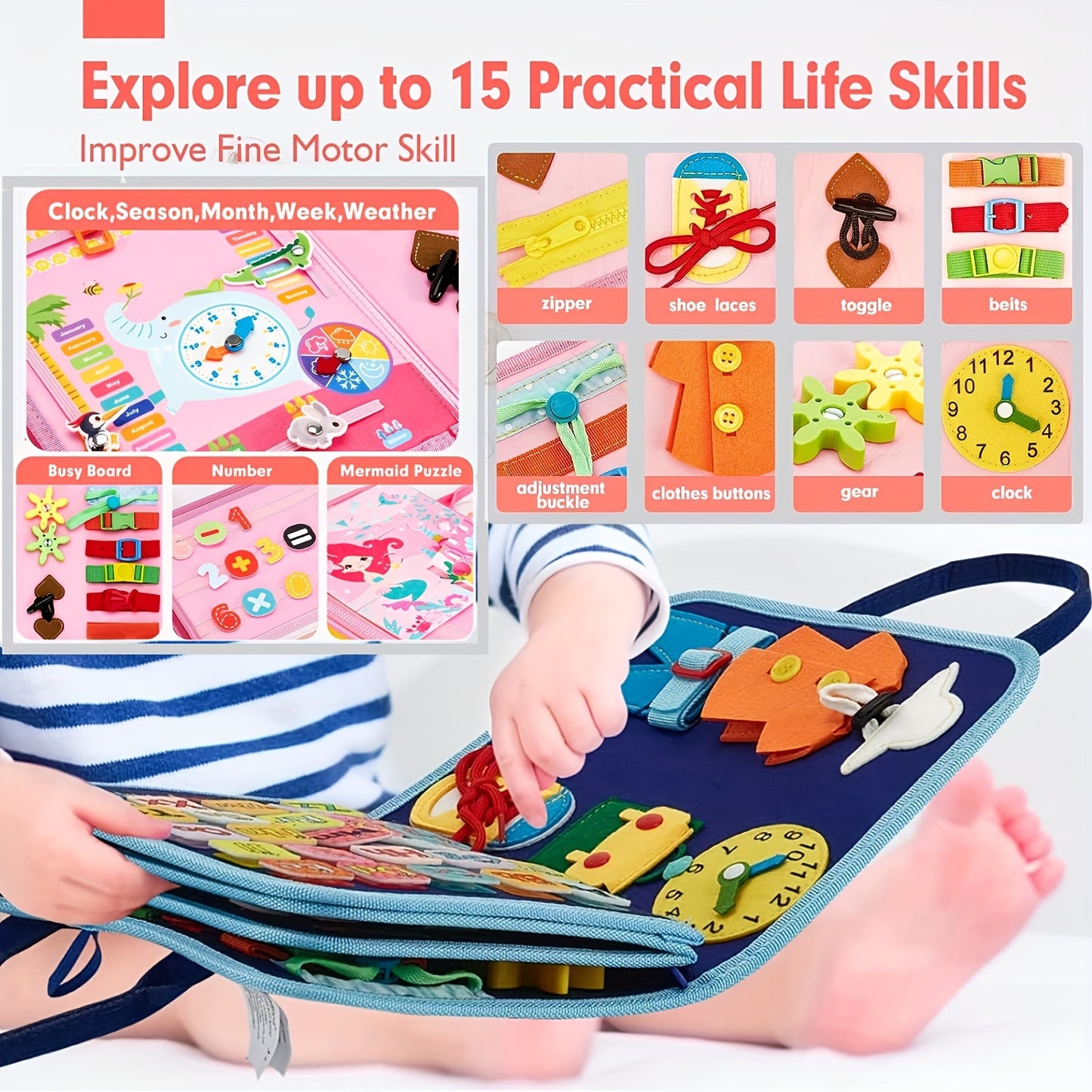 7 Pages Of Busy Books 97 Pieces 7 In 1 Toys For Girls Birthday Gift Preschool Learning Activities With Life Skills ABC 123 Shapes Colors Animals Weather Traveling Toys