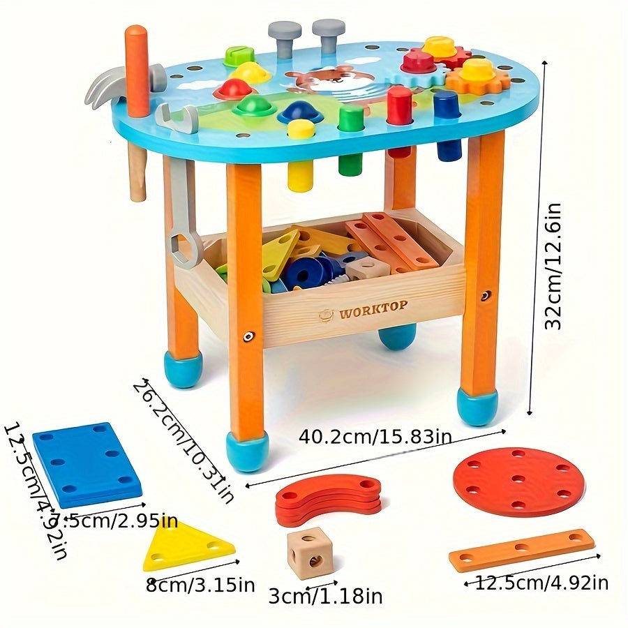 Kids Wooden DIY Disassembly Tool Table Simulation Toy with Screws and Nuts for Creative Play and Skill Development