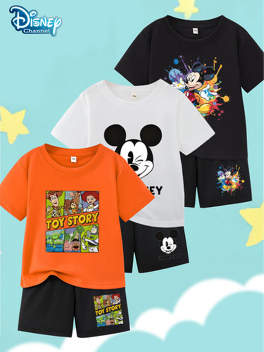 Disney Licensed 100 Percent Cotton Casual Short Sleeve and Shorts Set for Boys and Girls Breathable and Comfortable Summer Wear Suitable for Travel and Outdoor Play