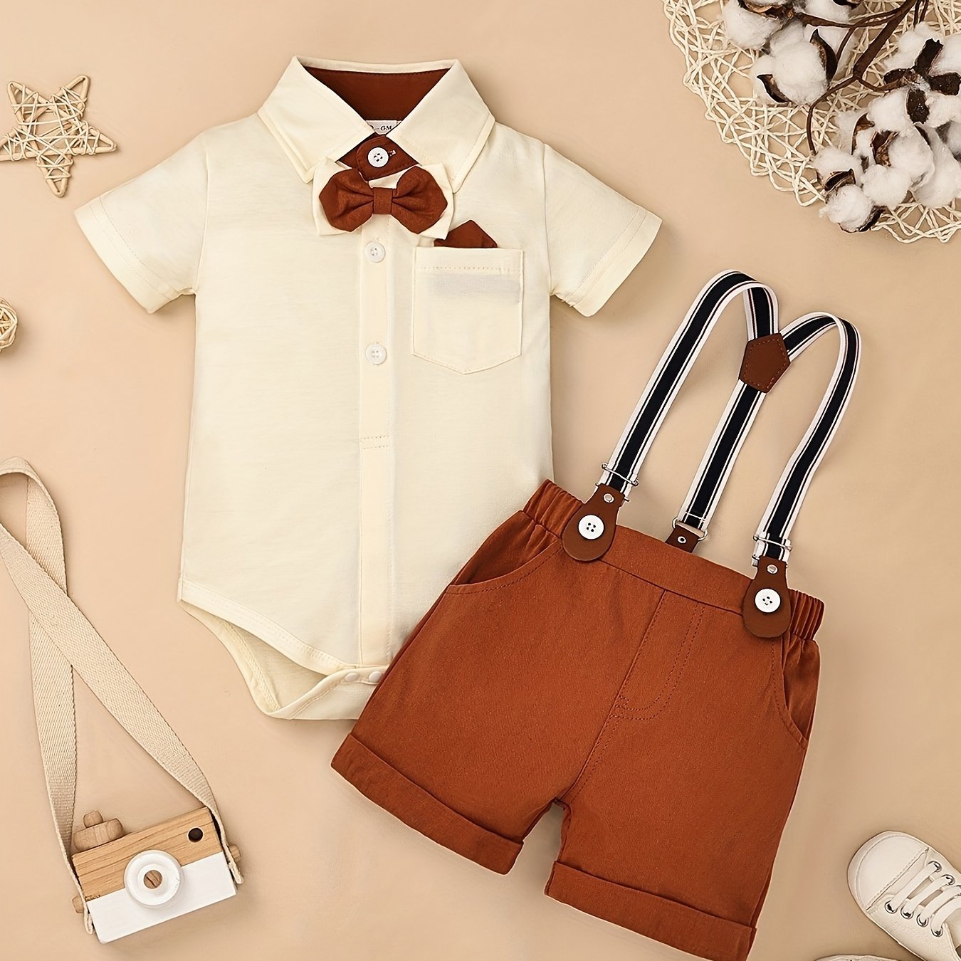 Baby Boy Clothes Infant Little Gentleman Romper Strap Pants Bowtie 3pcs Outfits 0-18 Months