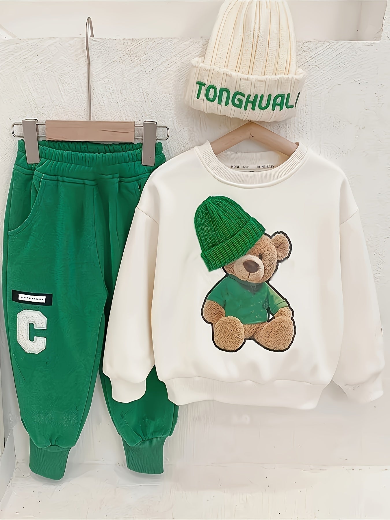 Autumn New Boy Long Sleeve Bear Sweater And Trousers Set