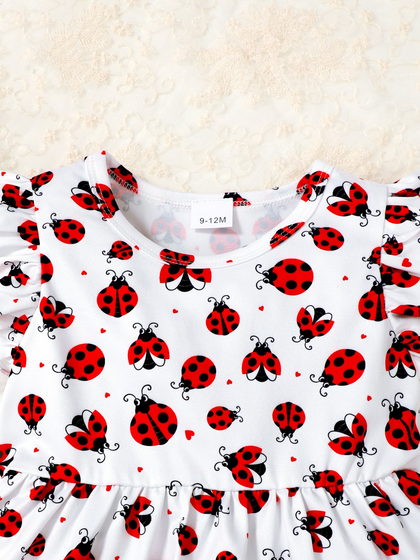 Cute Ladybug Baby Girl Ruffle Trim Sleeve T-Shirt and Shorts Outdoor Set Toddler Girl Casual Summer Outfit