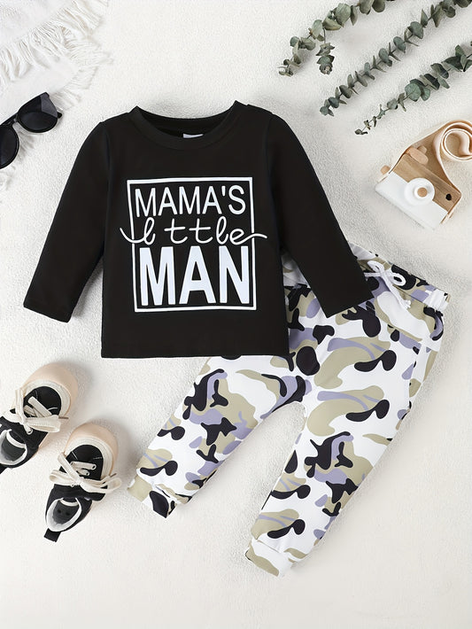 Autumn Baby Print Comfortable Round Neck Long Sleeved Casual Camouflage FashionPants Two-piece Set