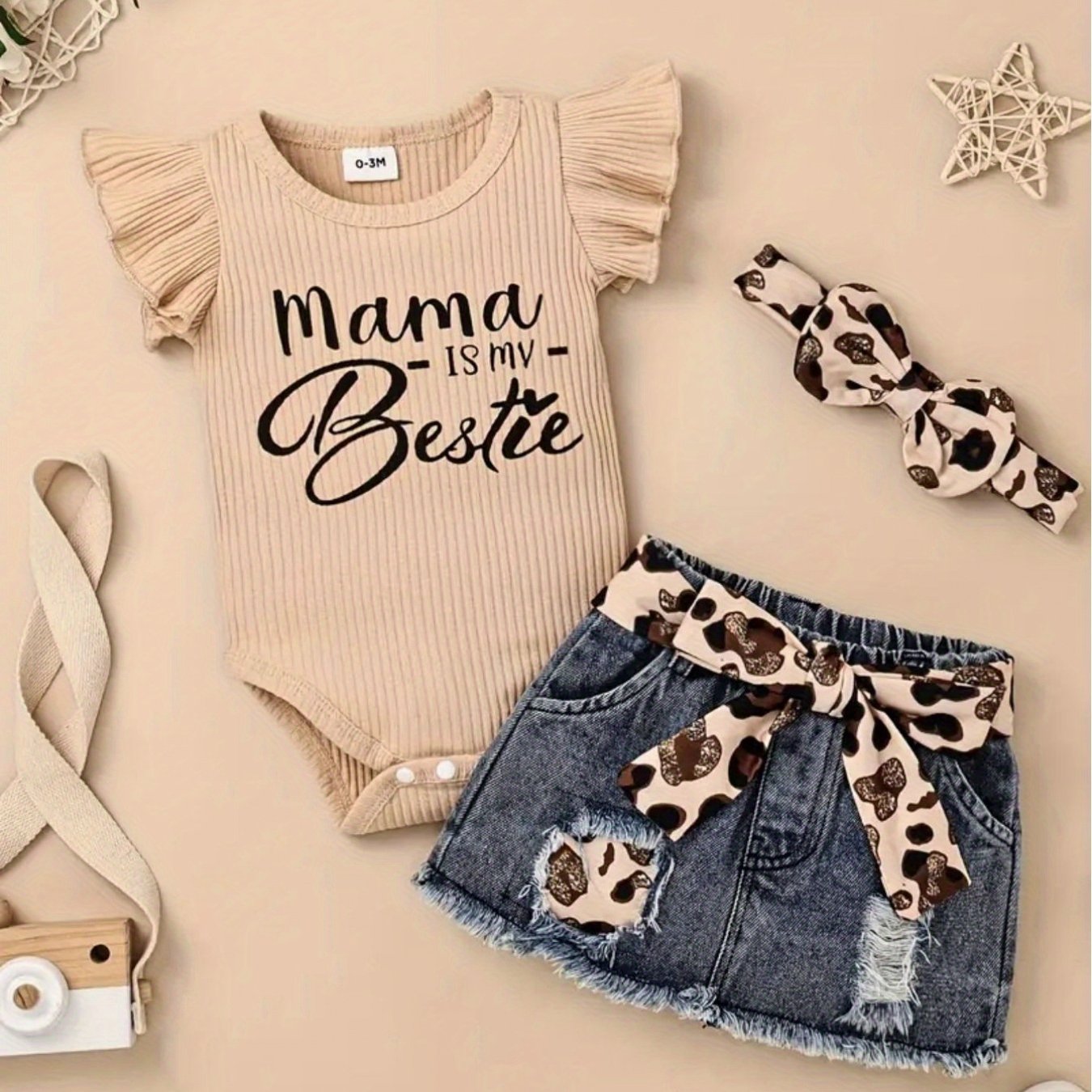 2pcs Baby Girl Denim Skirt Outfit Set with Cap Sleeve Bodysuit and Hairband for Summer Toddler and Infant Clothes