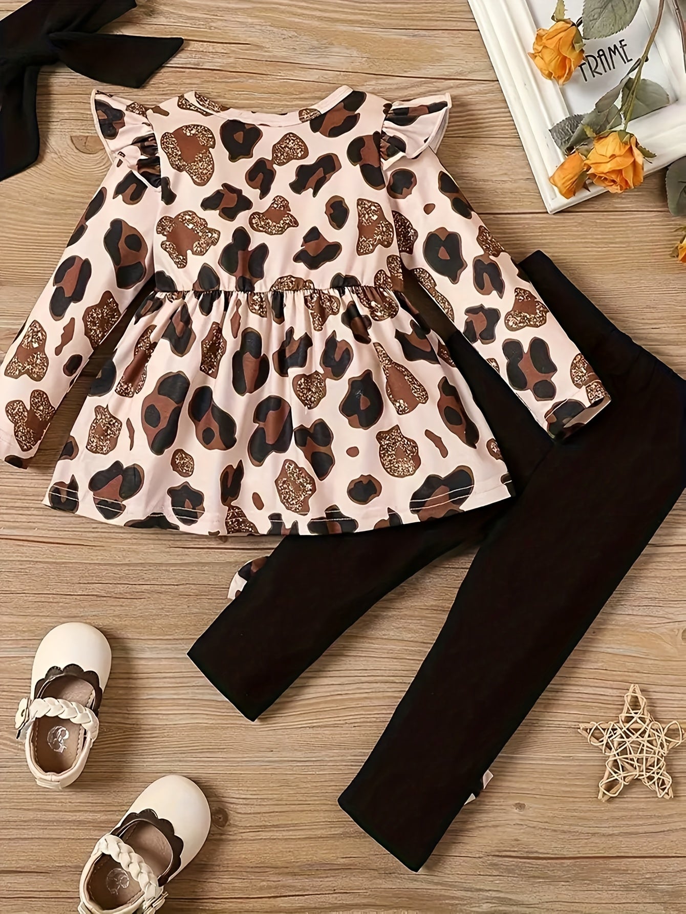 Baby Girl Autumn Winter Bowknot Top Leopard Print Pants