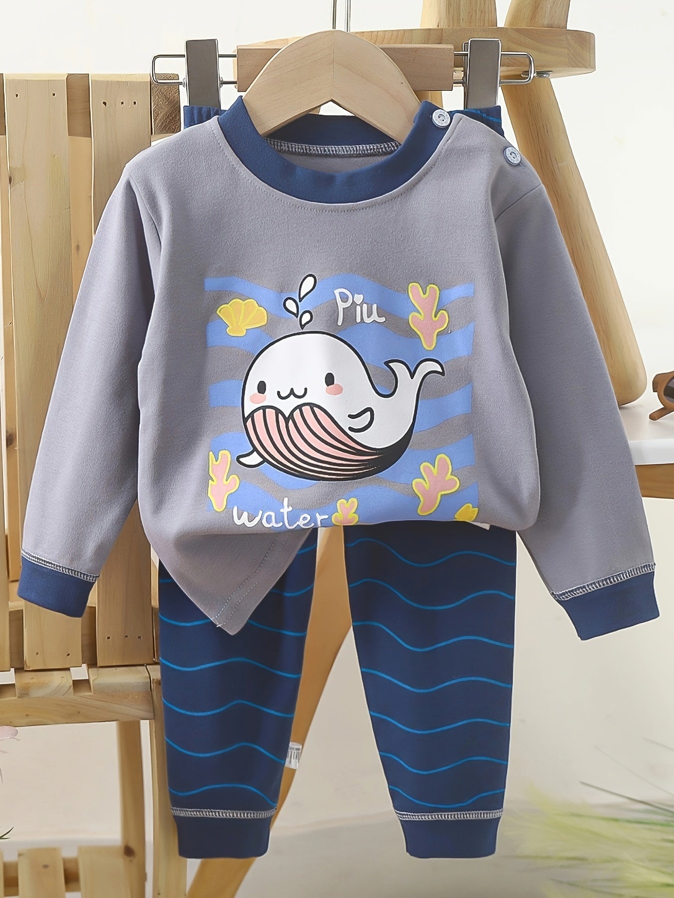 Kids Cotton Long Sleeve Top And Pants Bear Dinosaur Autumn
