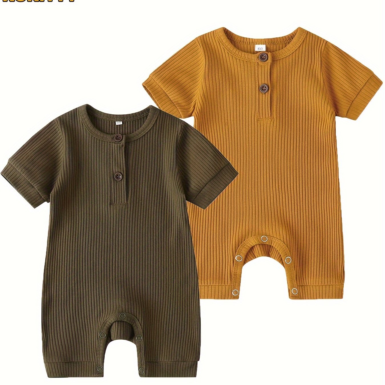 Summer Baby Romper 2 Pack KuKitty Newborn Short Sleeve Jumpsuits Solid Color for Outdoor Summer